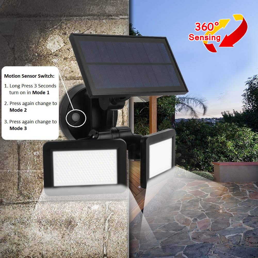 Dual-Head LED Wall Pack, IP65 Solar Wall Light Waterproof, 6000K Motion Sensor Radar Induction Security Flood Light Rotatable, Double Head Adjustable LED Light Garden Fencing Outdoor, EMANER