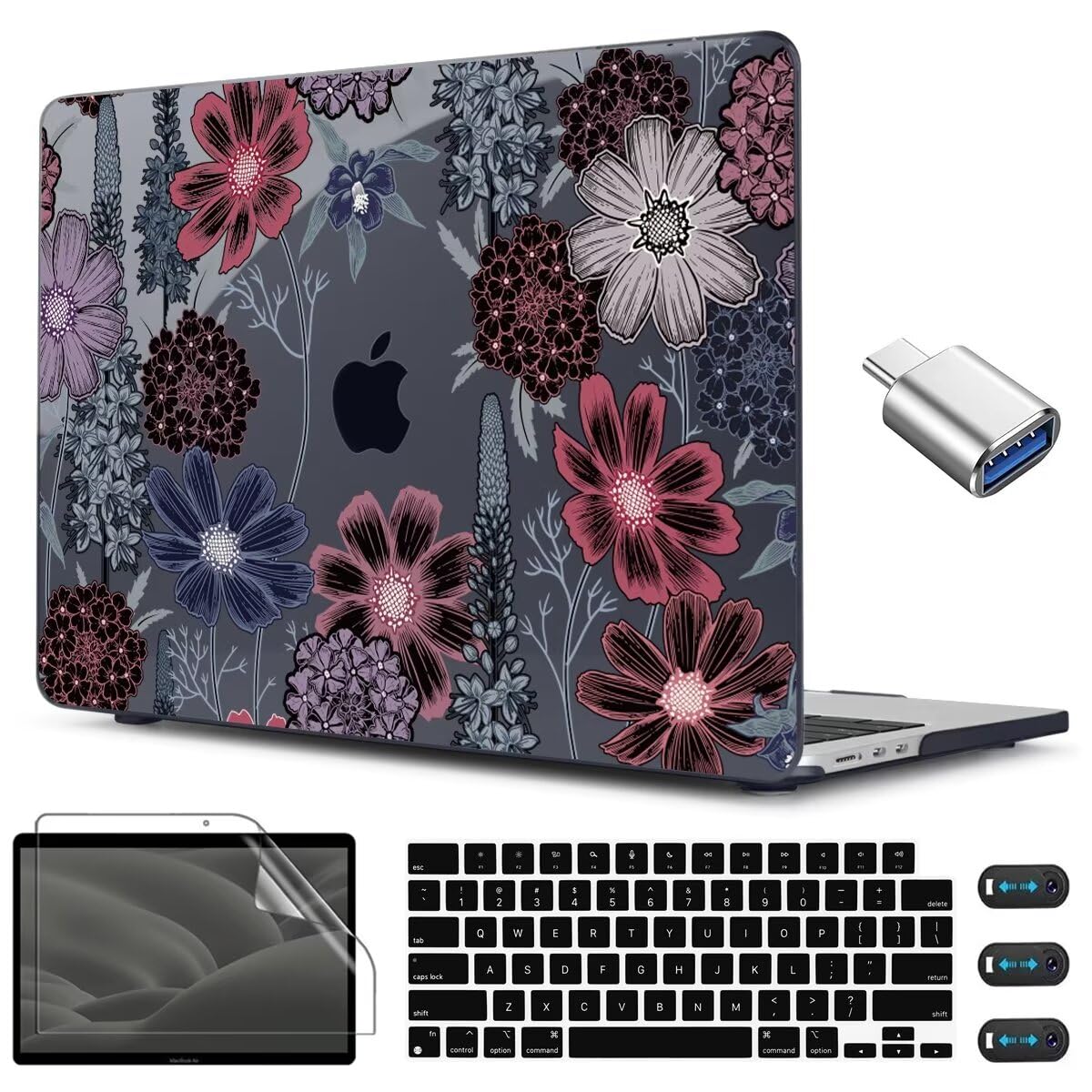Photo 1 of CISSOOK Compatible with MacBook Air 13.6 inch Case 2022 2023 2024 2025 Model A2681 A3113 A3240, Plastic Hard Case with Keyboard Cover Screen Protector Type C Adapter, Texture Flowers