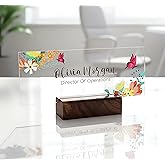 Personalized Desk Name Plate Plaque | Unique Gift | Wood Holder | Office Decor | Teacher Name Plate | Sign | Artswave (Butterfly)