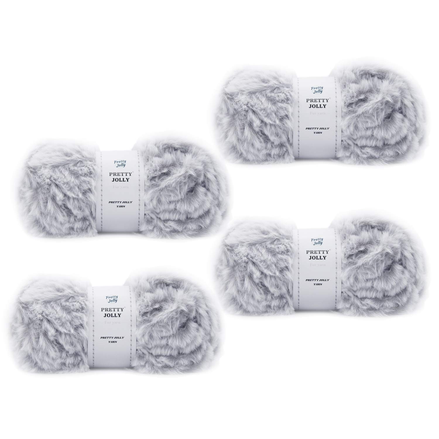 Pretty Jolly 4 Balls Faux Fur Super Soft Chunky Fluffy Eyelash Polyester Yarn - Light Grey — image 1