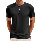 Runcati Mens Henley Shirt Short Sleeve Casual Button Basic Tees Slim Fit Stretch Summer T Shirts