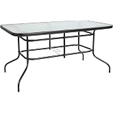 Flash Furniture 31.5x55 in Tempered Glass Table, with Umbrella Hole | Tempered Glass