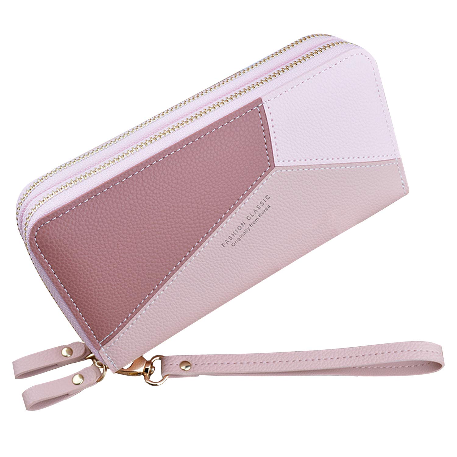 Yixuan Ladies Purse Clutch Wallet with Double Zipper Coin Purse PU Leather Phone Wallet for Women Large Capacity with Multiple Card Slots (Pink 4)