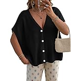GREAIDEA Womens Oversized Short Sleeve Cardigans Lightweight Button V Neck Casual Knit Sweater Tops Beach Cover Ups