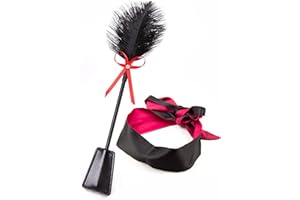 Sex Feather Tickler 15" and Satin Mask Blindfold BDSM Set - Sex Feathers Tickle - Adult Eye Satin Mask - Spanking Paddle Sex 