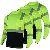 FONIRRA 3pcs Safety Reflective High Visibility T Shirts for Men with Long Sleeve Construction Work Shirts ANSI Class 3