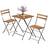 Tangkula 3 Pieces Patio Dining Set, Outdoor Square Table and Folding Chairs with Metal Frame, Space Saving Furniture Set for Yard Porch Deck Backyard
