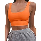 Mizoci Women's Basic Sleeveless Square Neck Cropped Double Layer Sexy Crop Tank Top