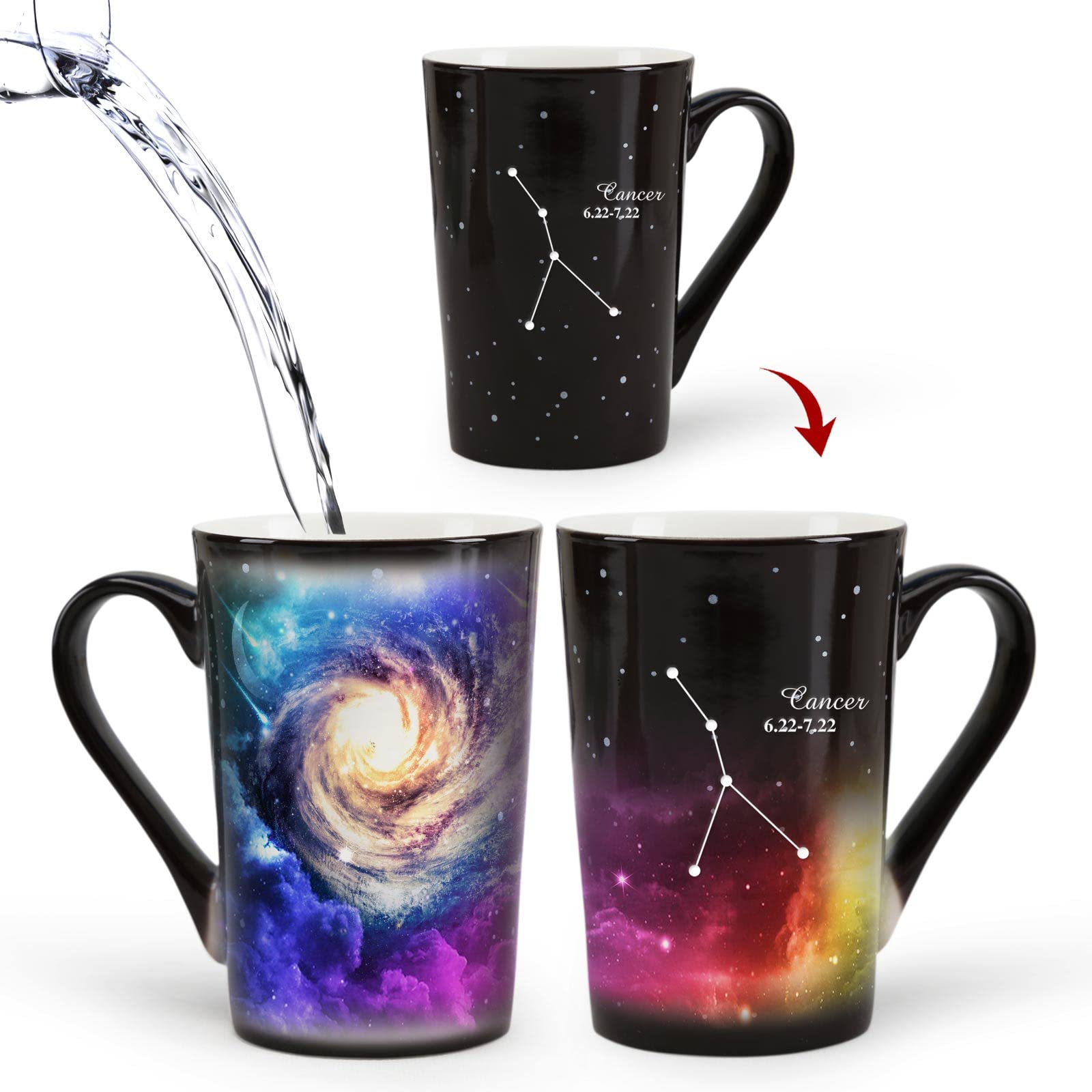 Mugkiss Cancer Heat Changing Constellation Cup 12oz, Horoscope Cancer Coffee Mug, Moon Stary Ceramic Color Changing Cup, Astrology Sign, Holiday Birthday Gift, June July Magic Presents.