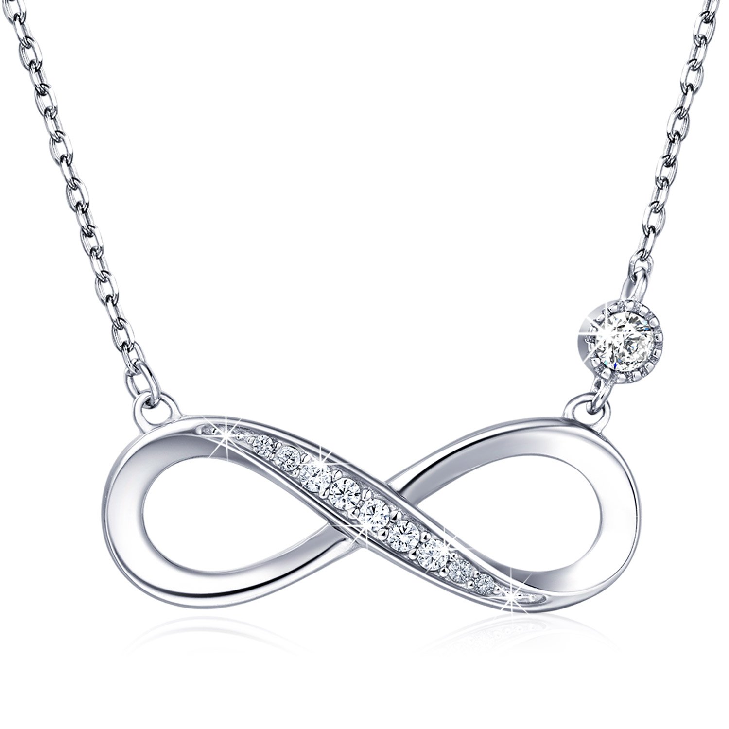925 Sterling Silver Necklace – Billie Bijoux “Endless Love” Infinity Heart Pendant White Gold Plated Diamond Women Adjustable Necklace (A-silver)