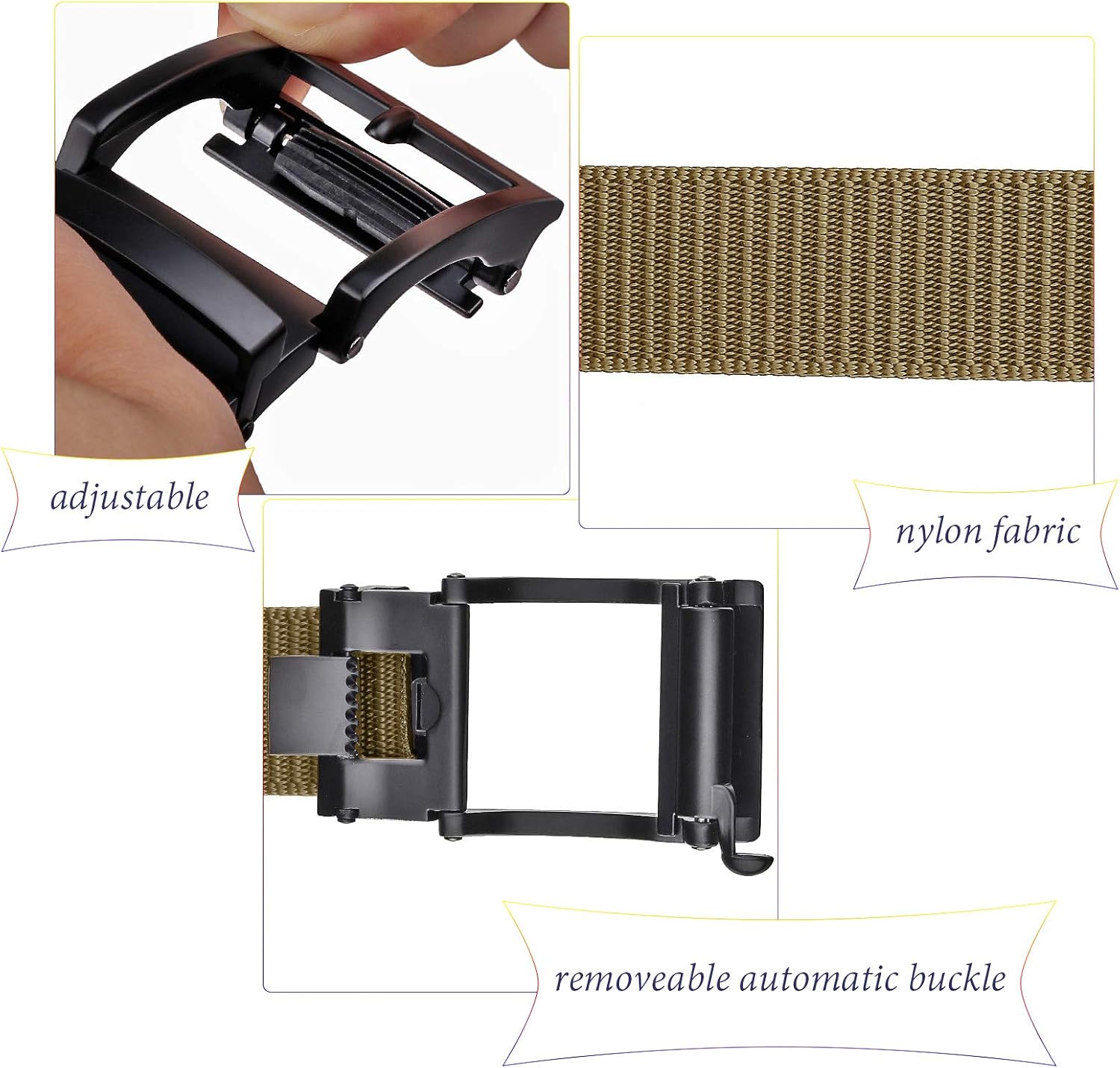 Sportmusie Adjustable Nylon Web Belts for Men Ratchet Belt with Automatic Slide Buckle at  Men’s Clothing store
