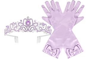 Brimekichio Tiara and Gloves for Girls Kids, Princess Crown and Long Satin Gloves for Girls Halloween Princess Accessories Kids, Purple