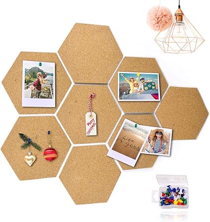 Sunallwell 8 Pack Hexagon Cork Board Self Adhesive Diy Notice