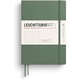 LEUCHTTURM1917 - Hardcover Notebook Medium (A5), Olive, Dotted | 251 Numbered Pages; 80 gsm FSC-Certified Paper; Thread-Bound; Opens Flat; 2 Page Markers; Elastic Closure; Gusseted Pocket