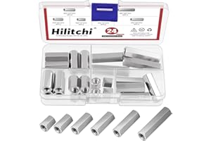 Hilitchi 24Pcs M6 Hex Coupling Nut 304 Stainless Steel Rod Coupling Nuts M6 Hexagon Coupling Nuts 10mm 15mm 20mm 25mm 30mm 40mm Metric Hex Coupling Nut Threaded Rod Connector for Office Equipment