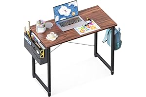 ODK Laptop Desk Study Desk, 32 Inch Small Desk, Writing Desk with Storage, Work Table with Headphone Hook for Small Space Home Office, Deep Brown