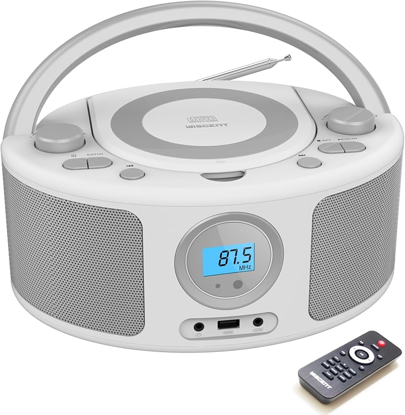 WISCENT Portable CD Player Boombox Bluetooth FM Radio Stereo USB AUX Headphone