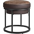 SONGMICS HOME LUIZ Collection - Ottoman Footstool, Round Ottoman, Vanity Chair Stool, Footrest, Reversible Top, Side Table, Max. Load 660 lb, Bedroom Living Room Entryway, Walnut Brown ULOM080K01