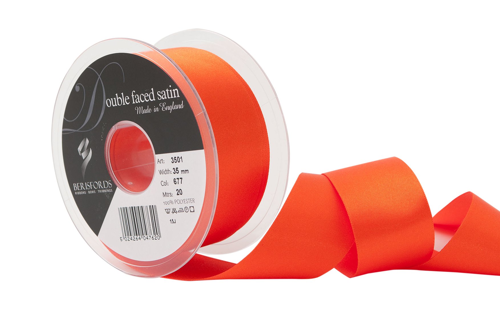 Berisfords Double FACE Poly Satin Ribbon, Flame, 35 mm — image 1
