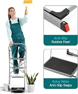 Vivo Technologies 3 Step Ladder Steel Portable Folding 150kg Capacity Grey view 4