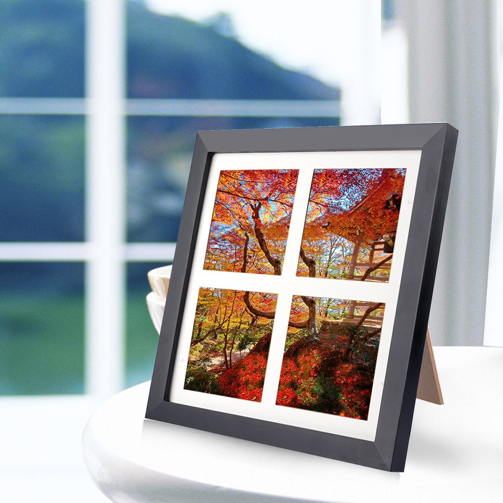 10x10 Picture Frame,Alotpower Black Desktop Frame with Clear Plexiglass Front Display 4 Photos 4x4 Inch with Mat