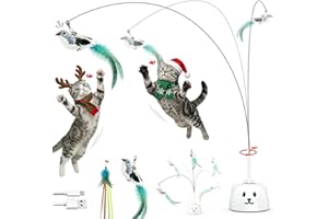 CATPICK JOY Interactive Cat Toys for Indoor Cats: Upgraded 360° Automatic Spin Flying Bird Feather Wand with Silicone Protected Rod Safe Play, Strong 8cm Suction Cup, USB-Rechargeable for Bored Kittens and Adult