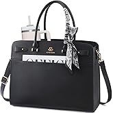 LOVEVOOK Laptop Tote Bag for Women, PU Leather Work Bag Waterproof Briefcase Handbag for Teacher Business with Silk Scarf