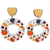 Fall Thanksgiving Dangle Drop Earrings Handmade Lightweight Pumpkin Turkey Maple Leaf Dwarf Wooden Earrings Thanksgiving Day Celebration Party Earrings for Women Autumn Jewelry
