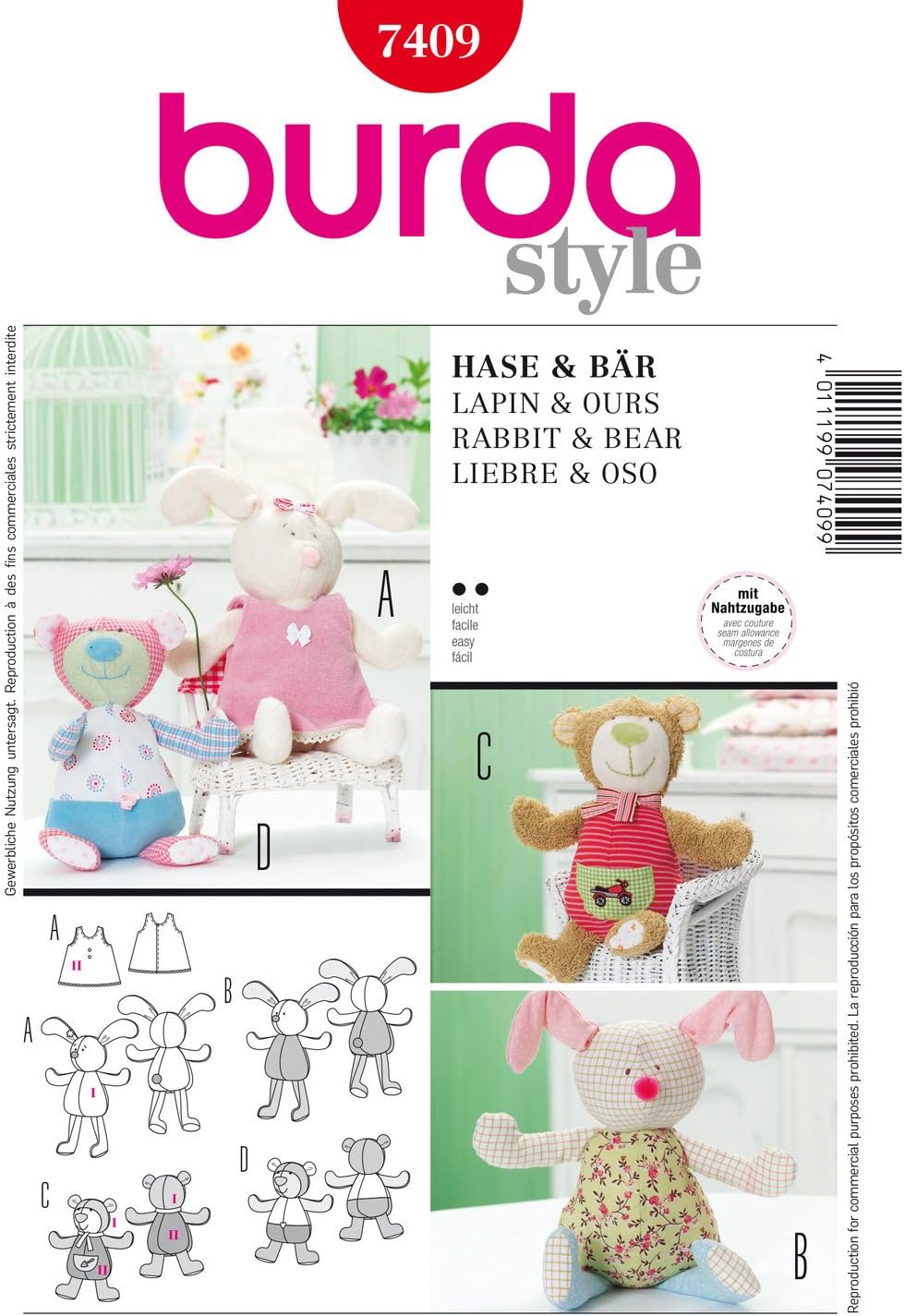 BurdaCraft Sewing Pattern 7409 – Rabbit & B? R? 24 – 29 Square