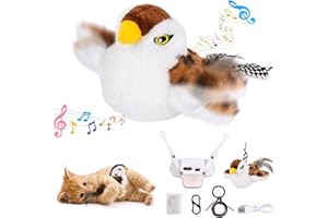 Kezlume Cat Toys Flapping Bird, Lifelike Sparrow Chirp Tweet, Rechargeable Touch Activated Kitten Toy Interactive Exercise Toys for All Breeds Cat Kicker Catnip Toys, No Flying (Large 8.6 x 3.7)
