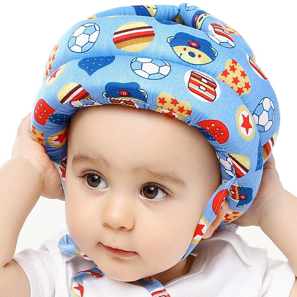 IULONEE Baby Helmet Infant Head Protector Adjustable Protective Hat Cotton Helmet for Toddler Learning to Climb Walk(Football Blue)