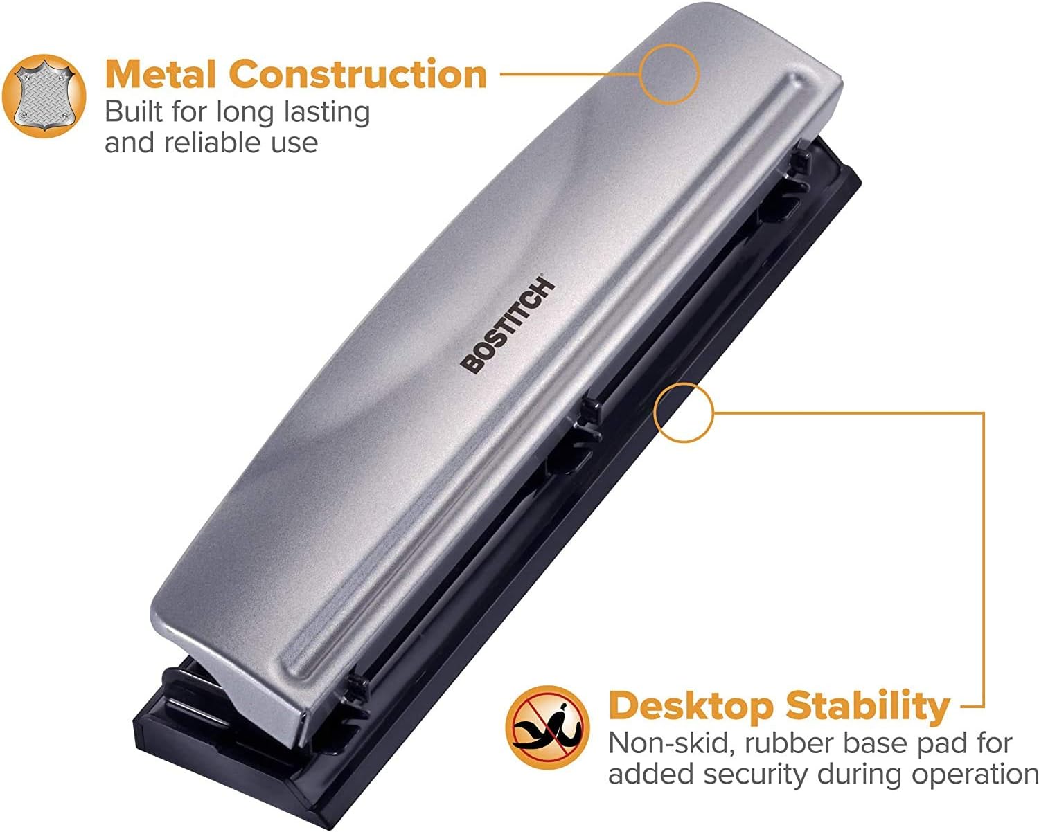 Bostitch Office HP12 3 Hole Punch, 12 Sheet Capacity, Metal,Silver: Office Products