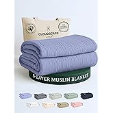 Cloud Scape Linen 8-Layer Muslin Blanket King Size for Adult - 100% Cotton, Breathable and Soft, Perfect Winter Cozy Blanket, Fits up to California King Bed, 92x108, Lavender Blue