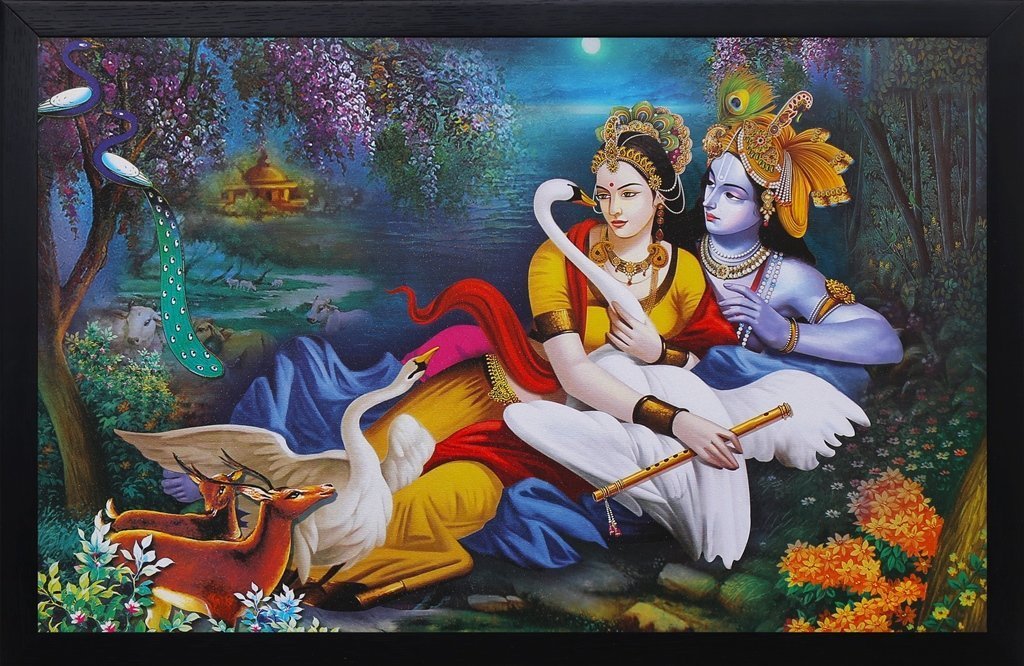 Radha Krishna Painting With Frame For Home Decor By Paf Size 12 X 18 Amazon In Home Kitchen