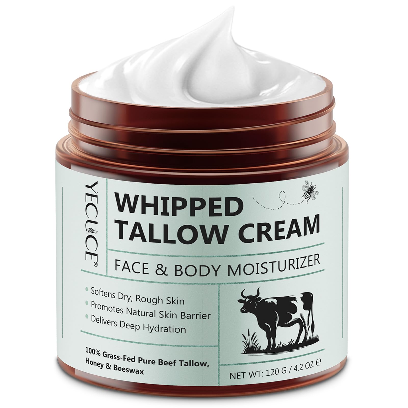 Whipped Beef Tallow for Skin 120G, Face and Body Moisturizer, Beef Tallow Balm to Repair Damaged Dry Skin