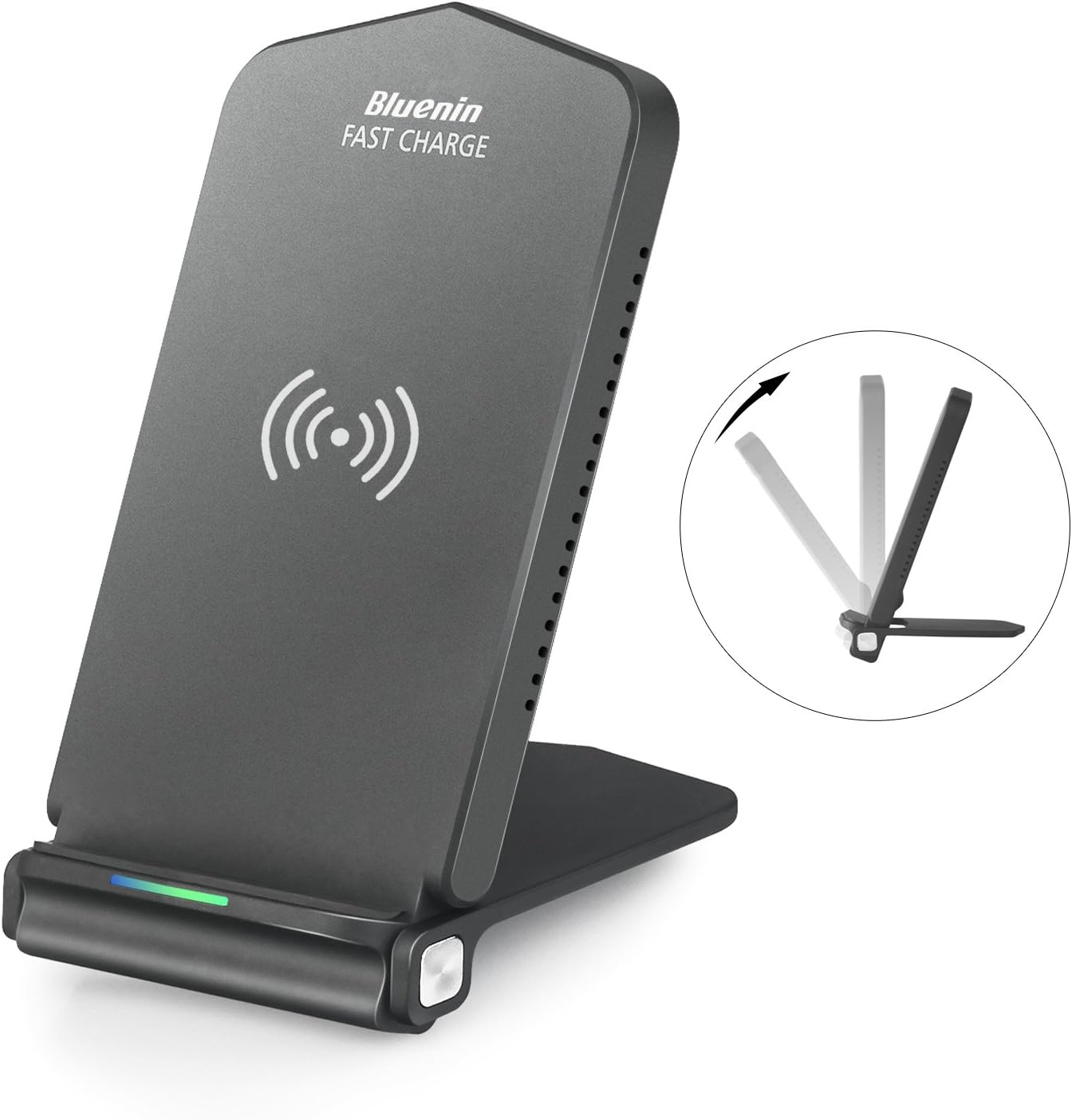 iPhone X Wireless Charger, Bluenin Foldable Fast Wireless Charging Pad Stand for Samsung Galaxy Note 8 S8 S8 Plus S7 Edge S6 Edge Plus Note 5, Standard Charge for iPhone X iPhone 8/8 Plus (Black)