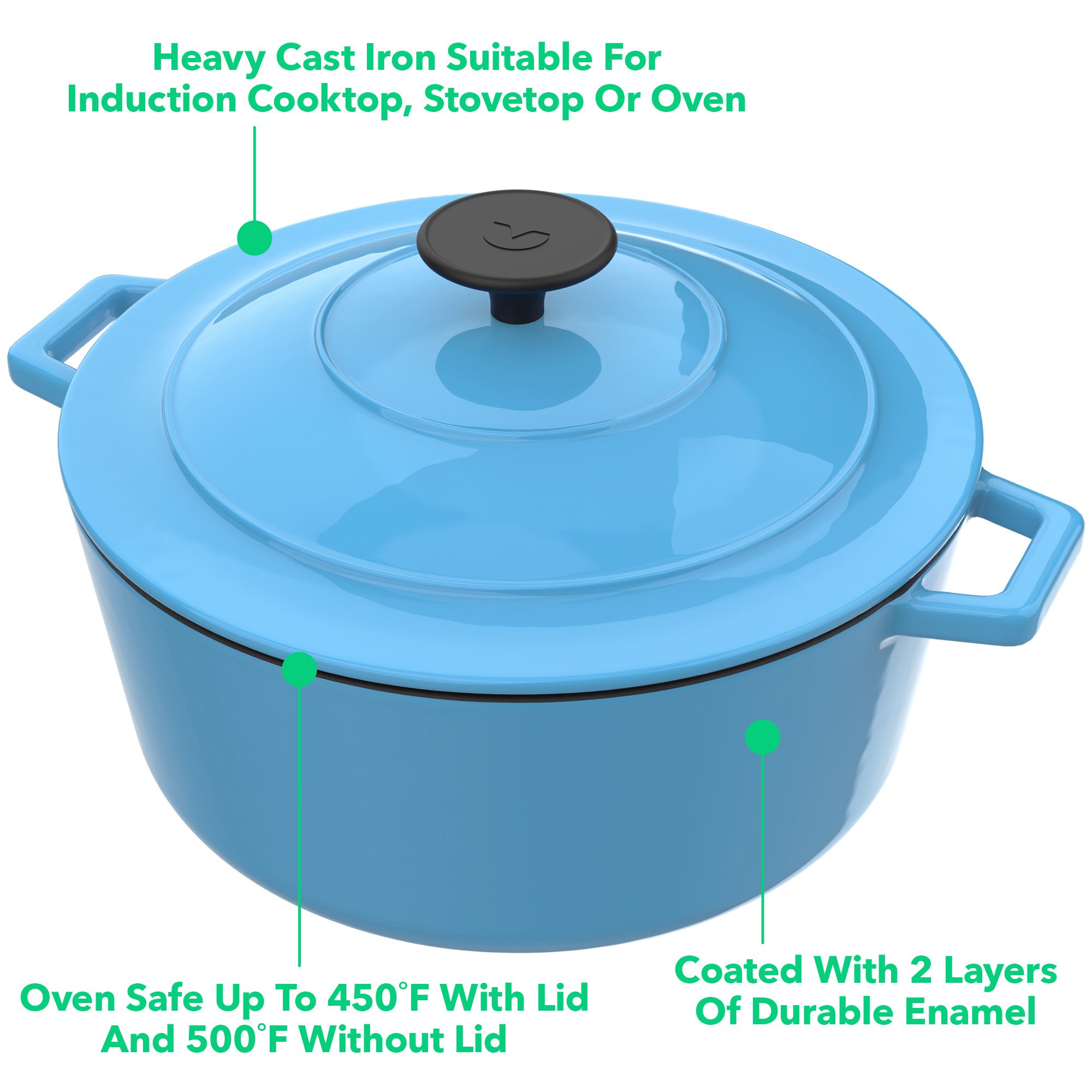 Vremi Enameled Cast Iron Dutch Oven Pot with Lid 6 Quart Capacity for