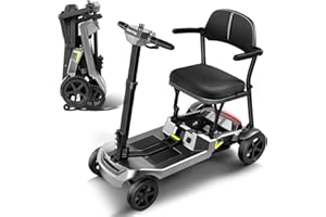 SCOOTNGO Mobility Scooters for Seniors & Adults, 4 Wheel Lightweight Foldable Mobility Scooter with Dual Removable Batteries, Electric Powered Airline Approved Travel, Long Range, 5 MPH, Silver Grey