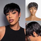 LUVME HAIR Ultra Comfort Throw on &amp; Go Short Pixie Cut with Bangs 5 Inches | Skin Friendly Protective Wig Cotton Cap 100% Real Human Hair Glueless Hair Loss Friendly Full Machine Made