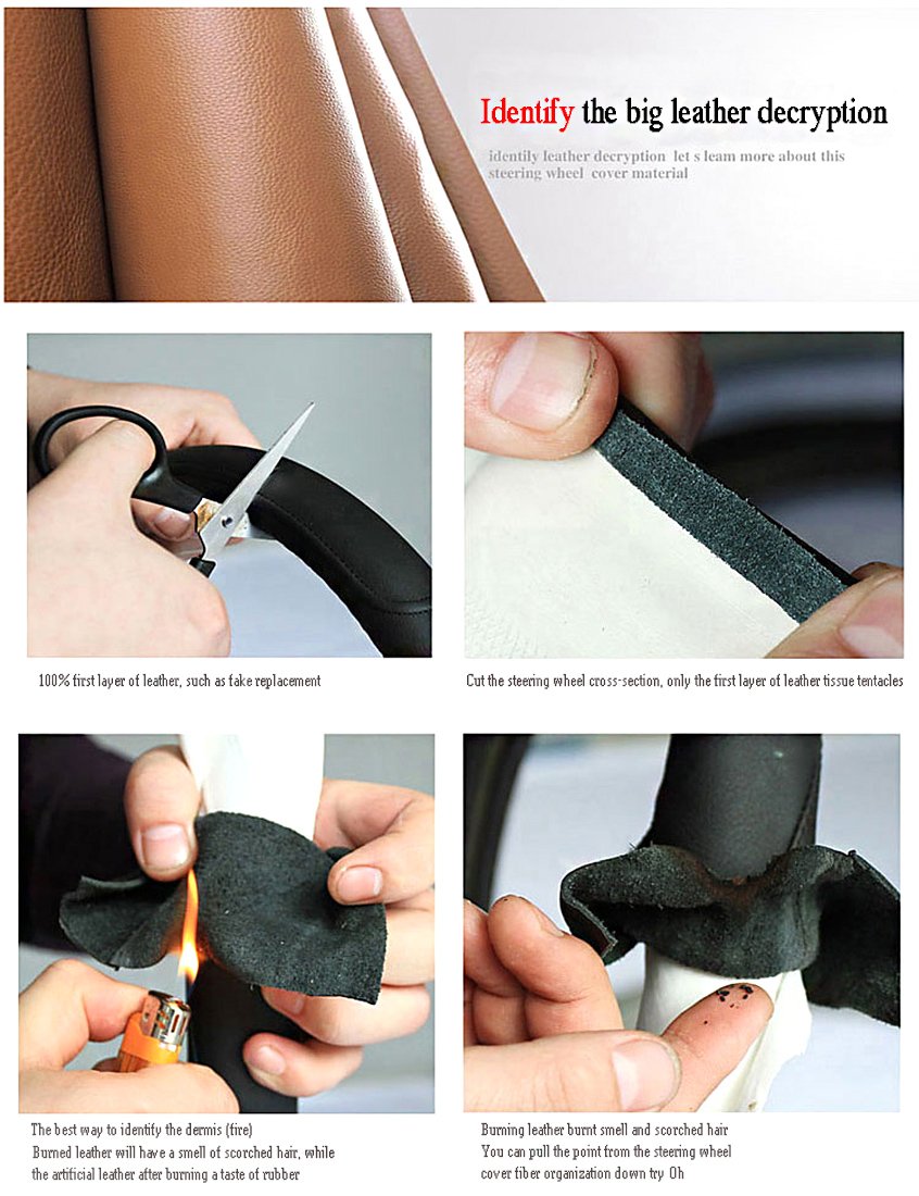 Movement Fashion Genuine Leather Car Steering Wheel Cover Fits 38cm 15 inch Auto Steering Breathable Anti Slip Skidproof - Black