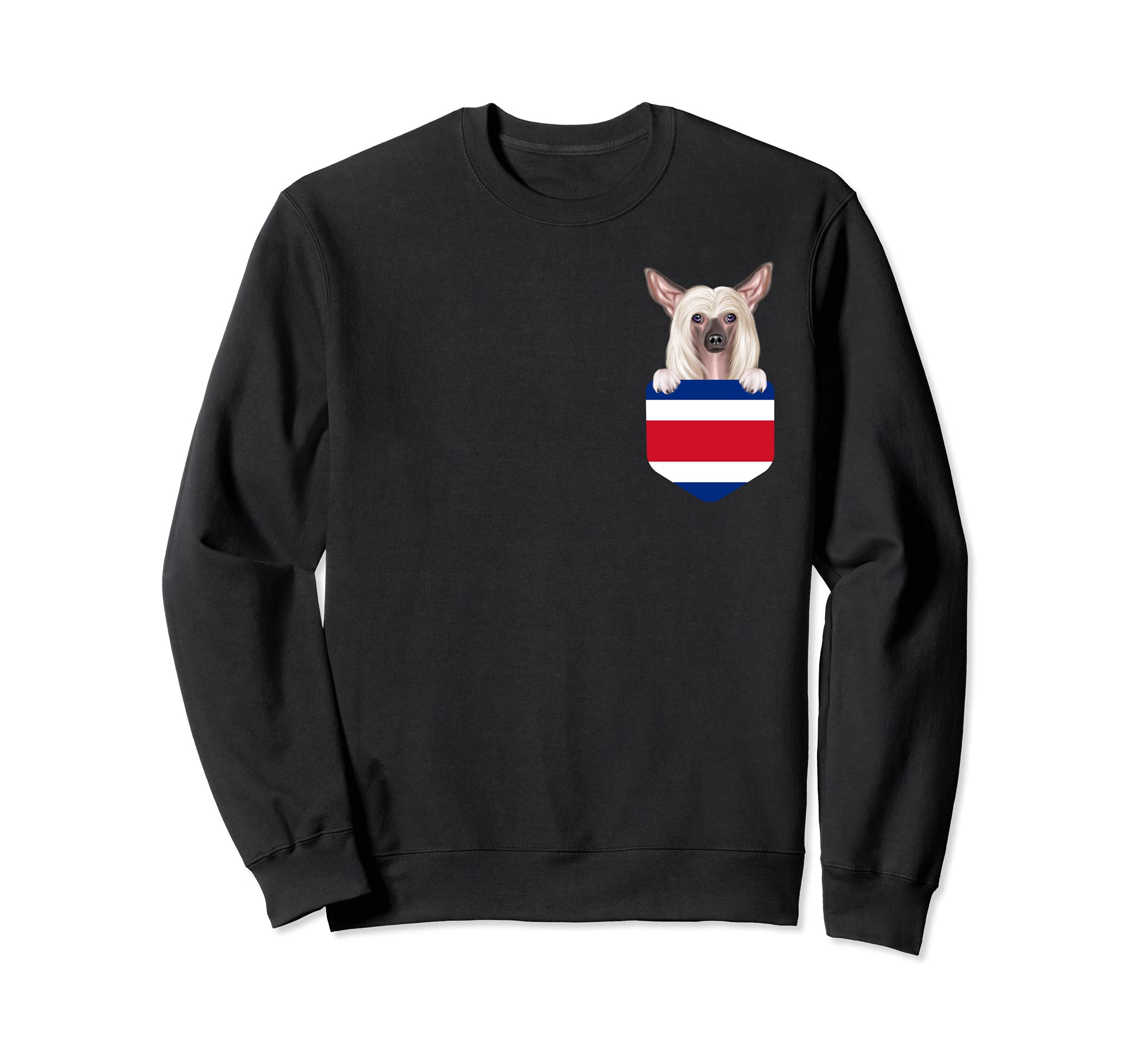 Costa Rica Flag Chinese Crested Dog In Pocket Sweatshirt