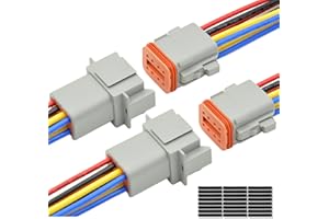 ALFOCI 2 Sets 8 Pin DT Deustch Waterproof Automotive Plug Connector with 16AWG -40℃-105℃ 600V Wires and Heat Shrink Tubes Connectors Kit for Car Truck Boat(DT Connector 2 Sets 8 Pin)