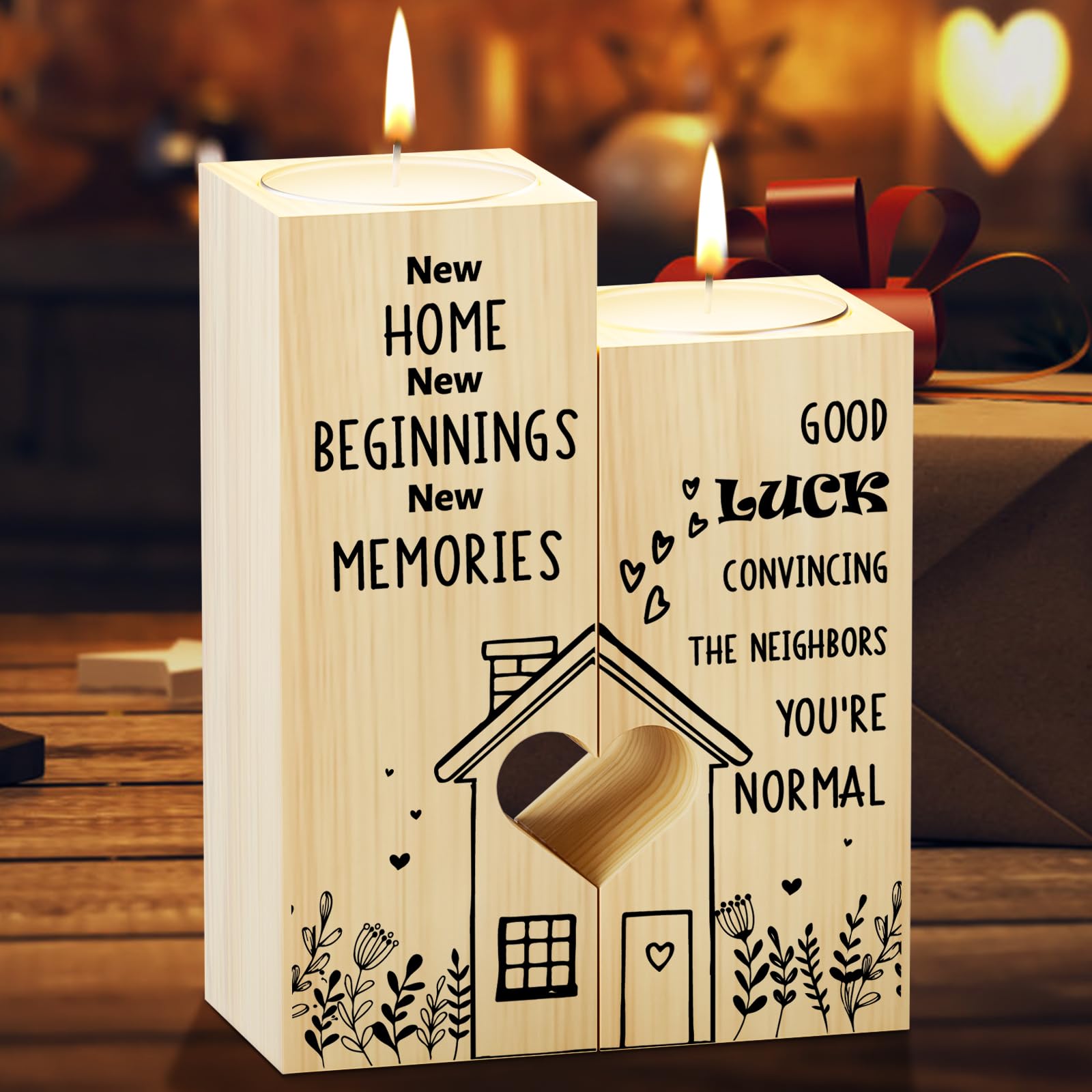 KAAYEE New Home Gifts, Heart Shaped Candle Holder House Warming Gifts New Home, Moving in Gifts for Friends Women Couple Family, Home Adventure & New Beginning Memories Ornament