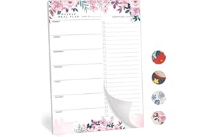 Boonble Meal Planner and Grocery List Magnet Pad for Fridge, 52 Undated Sheets Magnetic Note Pad for Family Meal Prep, Weekly Planner Pad with Tear Off Shopping List Roseous Floral 2
