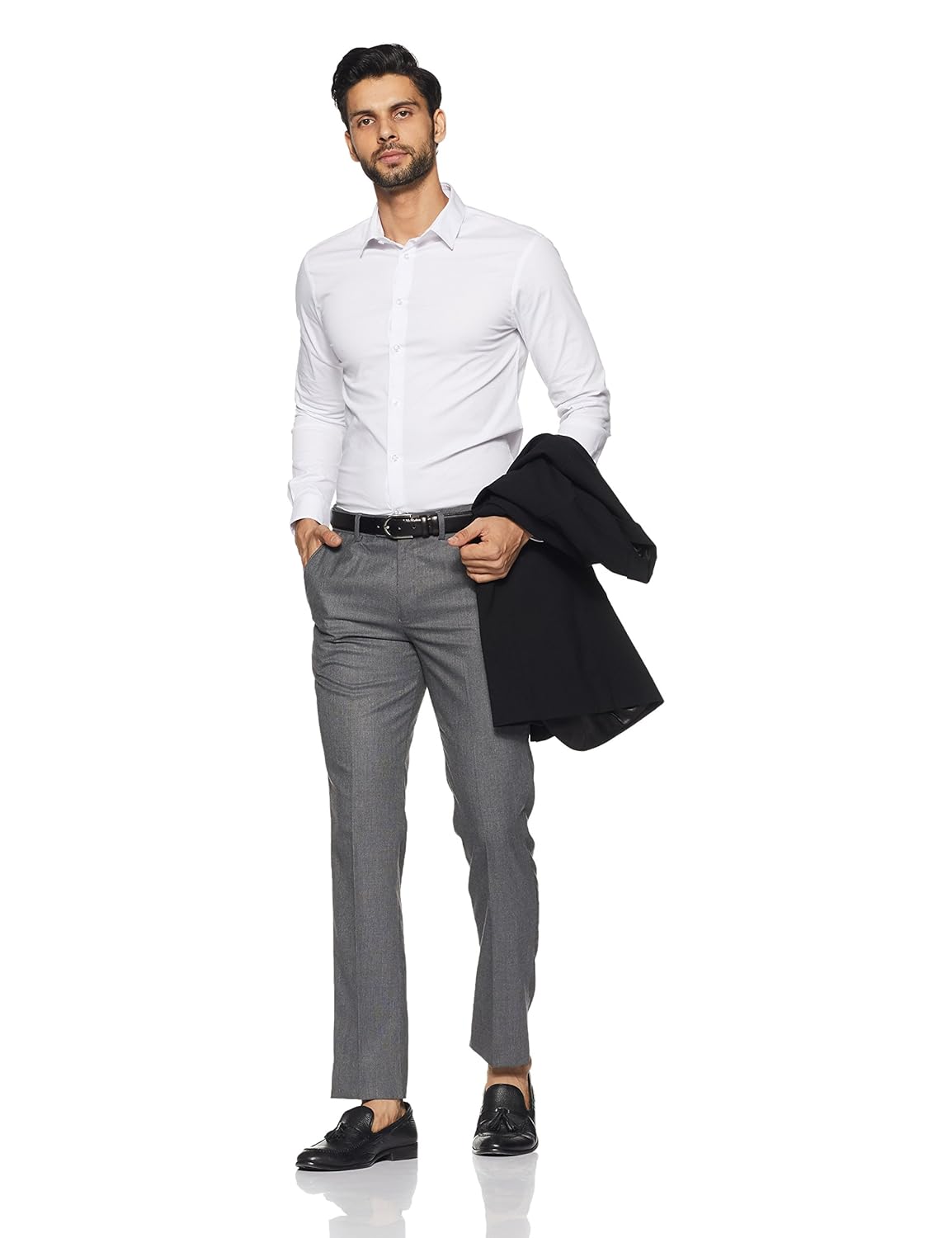 peter england men's slim fit formal trousers