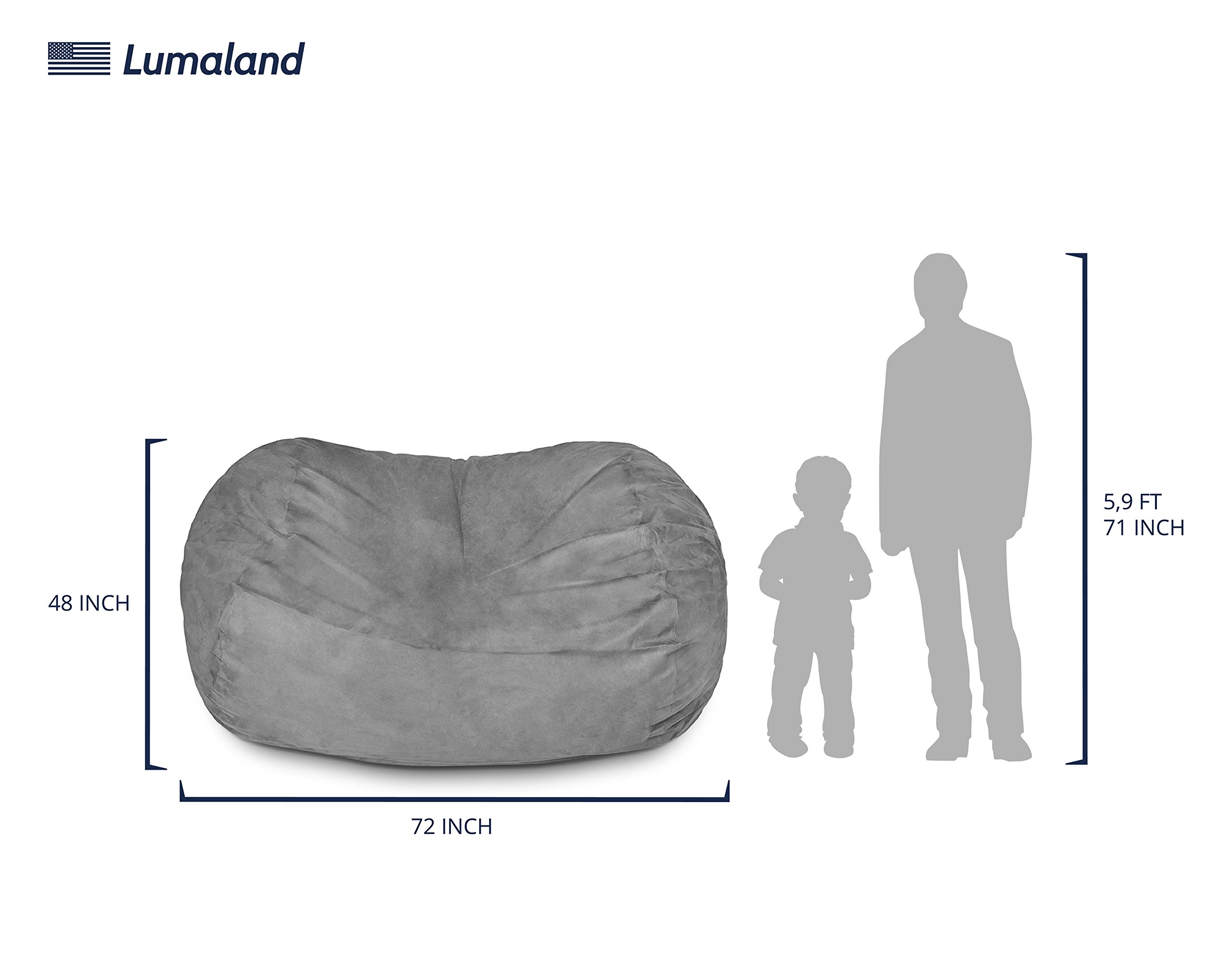 Lumaland Luxury 6Foot Bean Bag Chair with Microsuede Cover Dark Grey