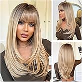 Novastel Human Hair Wigs for Women Layered Blonde Straight with Bangs Glueless Lightweight Natural Daily Wear Party Cosplay (Blonde,Long)