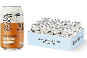 Better Booch Organic Kombucha - Probiotic & Antioxidant Rich Raw Sparkling Tea - Low Sugar, Vegan, Gluten Free - Gut Healthy Active Cultures, 12 Fl Oz Cans, 12-Pack (Citrus Sunrise))