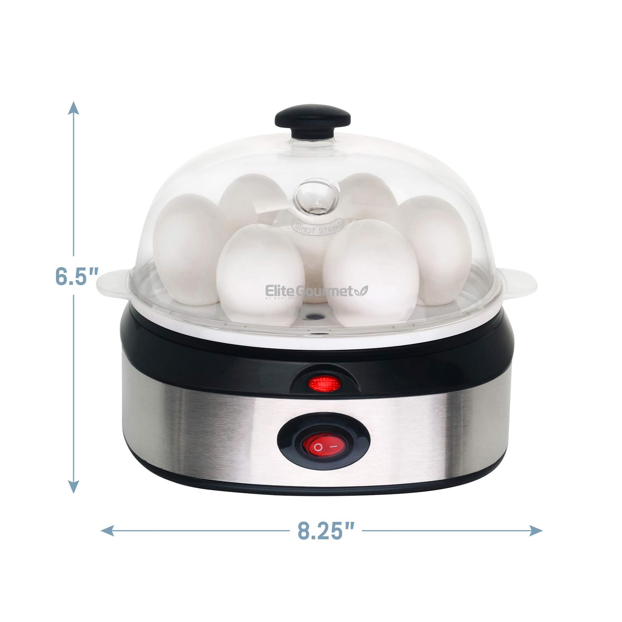 Elite Gourmet EGC-207 Easy Electric 7 Egg Capacity, Poacher, Omelet, Steamer & Soft, Medium Hard Boiled, with Auto Shut Off, Buzzer, Measuring Cup Included, BPA Free, Stainless Steel