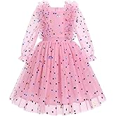 IBTOM CASTLE Flower Girls Long Sleeve Floral Rainbow Confetti Birthday Dress Toddler Pageant Formal Party Tulle Tutu Dresses